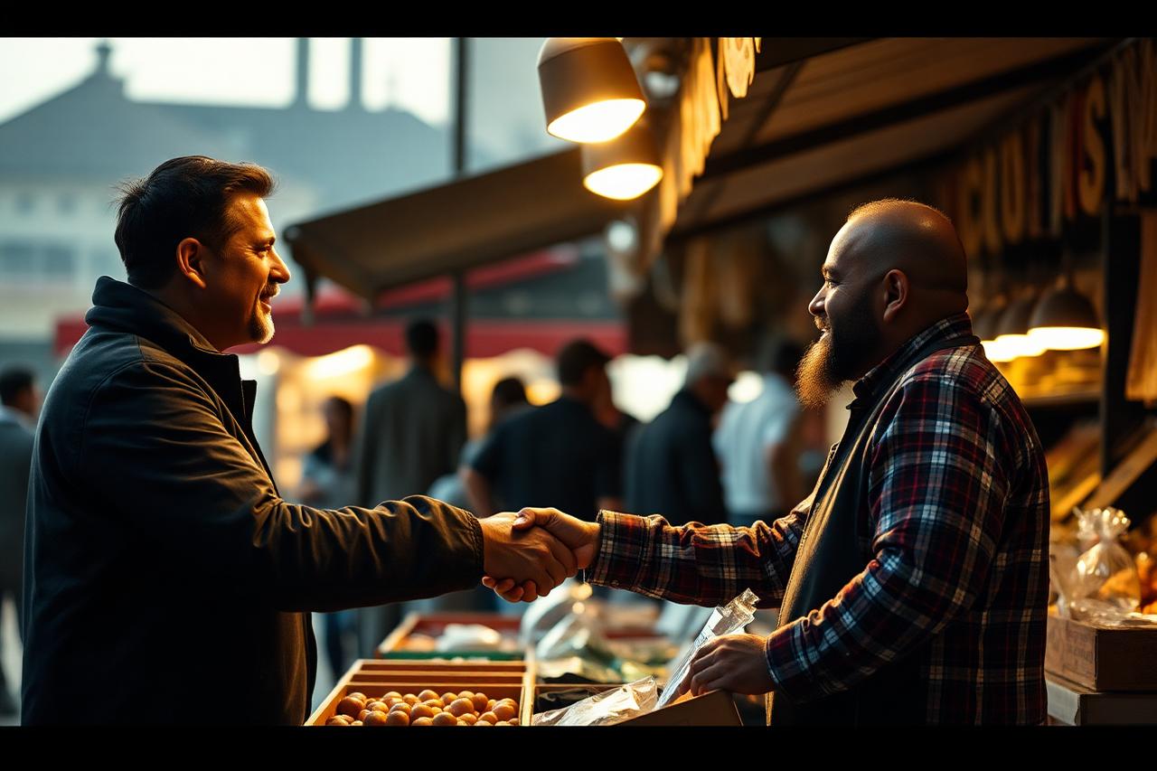 Local business owners meeting at a community market